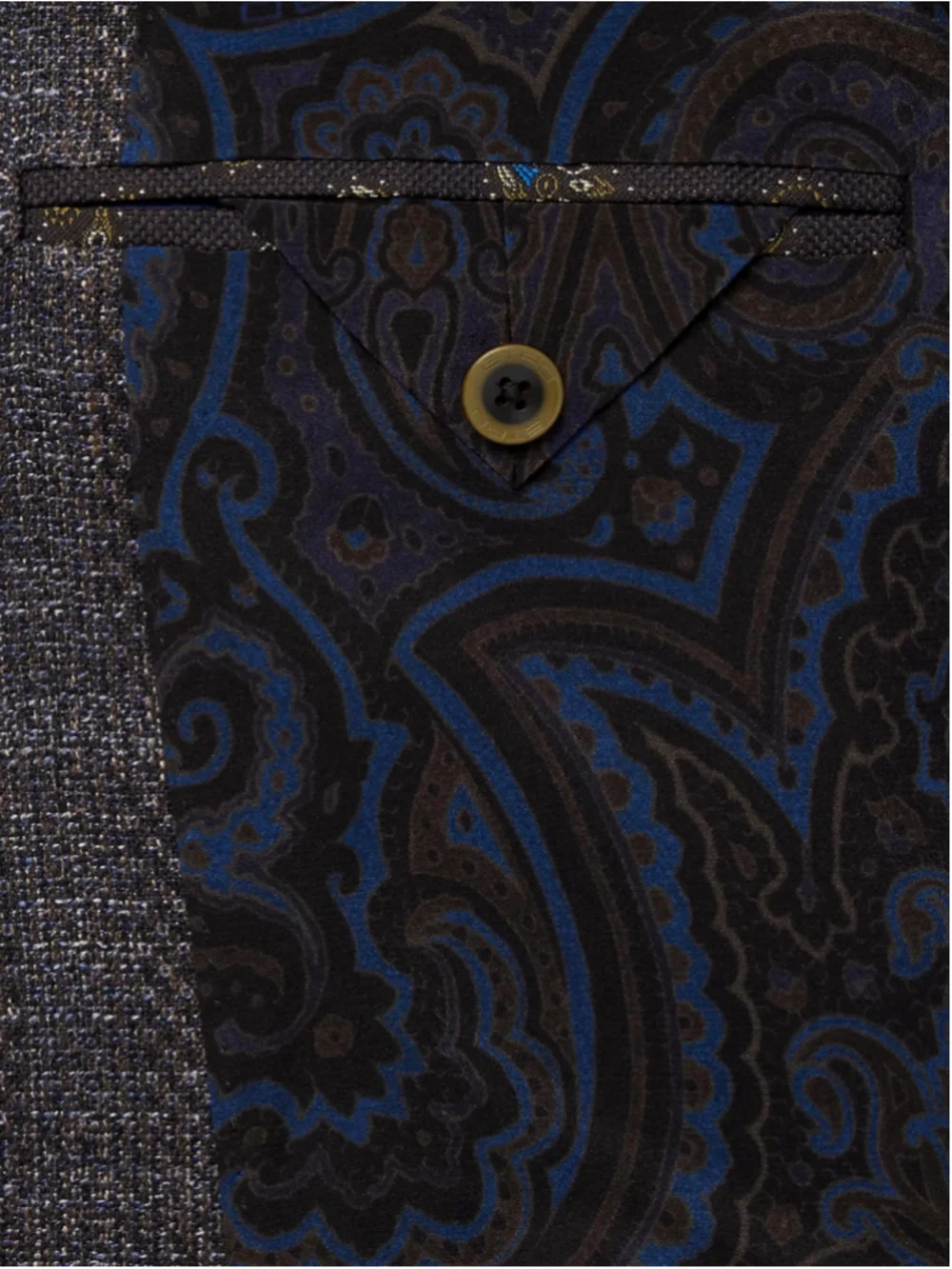 Etro Sport Coat Blazer, Grey and Blue, Paisley Lining 54 44R wool linen silk